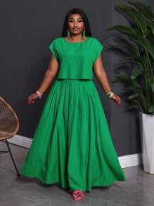 Slaydiva 2pcs/Set 2025 New Versatile All-Match Casual Sleeveless Top & Skirt Suit For Spring/Summer, Elegant Romantic Daily Wear For Plus Size Women,Holiday Outfits