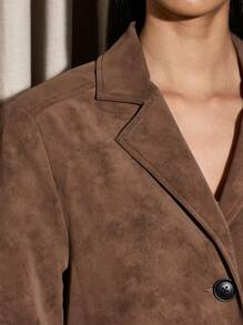 AiiRZ Luxurious Oversized Suede Blazer Professional Business Office Wear Designer Single Breasted Fall Winter Structured Coat Jacket With Button Closure - Coffee Brown - View 4