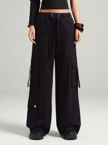 LYSMO Pantalones de carga negros- Nuevos Artículos para Vacaciones de Primavera/Verano 2025 - Negro - Ver 4