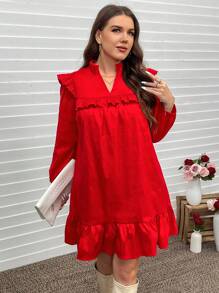 SHEIN LUNE Valentijnsdag rode jurk met ruches in grote maten, lente, Valentijnsdag, Valentijnscadeaus, Valentijnsoutfit, San Valentin, Mardi Gras, Mardi Gras-outfit, Chinese Nieuwjaarsoutfit/CNY-jurk, outfits voor leraren voor vrouwen, zwangerschapsjurk voor fotoshoot, festival zomer boho oud geld