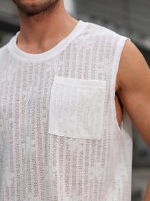 Manfinity Homme Men's Solid Color Crew Neck Sleeveless Pocket Casual Tank Top - Khaki - View 6
