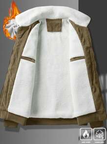 Manfinity Homme Loose Fit Men's Long Sleeve Corduroy Letter Patched Thermal Lined Jacket, Fall Winter - Brown - View 4