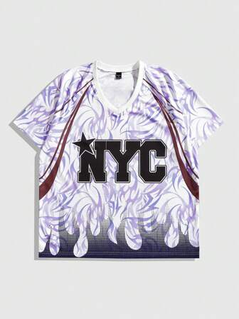 Prep Camisetas casuales de manga corta con cuello en V y estampado de letras para hombres