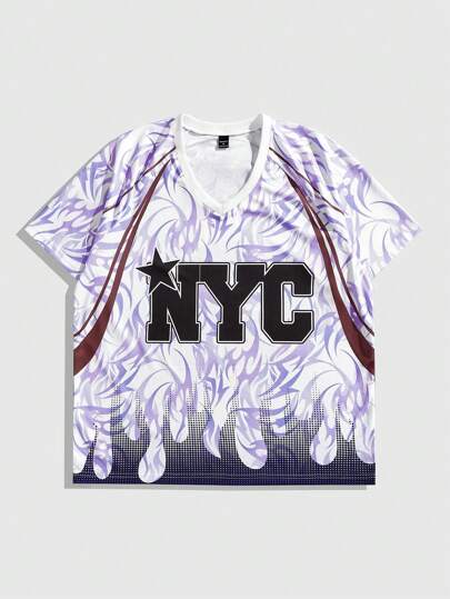 Prep قميص تيشيرت رجالي كاجوال بياقة على شكل حرف V وأكمام قصيرة مطبوع عليه رسومات