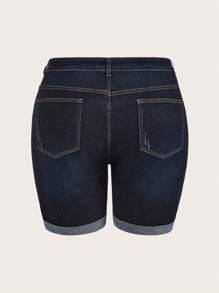 SHEIN CURVE+ Dehnbare Denim-Radfahrhose in Große Größen für Damen