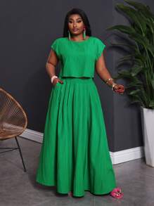 Slaydiva 2pcs/Set 2025 New Versatile All-Match Casual Sleeveless Top & Skirt Suit For Spring/Summer, Elegant Romantic Daily Wear For Plus Size Women,Holiday Outfits