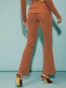 SHEIN Unity Women Striped Minimalist Flare Pants, Casual Daily Wear - Brown - View 3