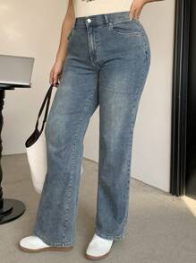 Dazy Petite Plus Stone-Washed Slim Fit Flared Jeans, Suitable For All Seasons - Medium Wash - View 5