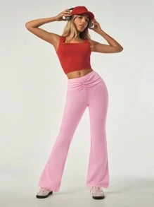 Hanevo Quần legging xòe nhún bèo màu hồng cho nữ - Hồng - Xem 3