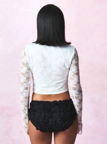 SUMWON WOMEN Blusa de manga de encaje con lazo delantero, cubre lencería nupcial, cubre para ocasiones especiales, elegante blusa de manga larga para salidas nocturnas y fiestas