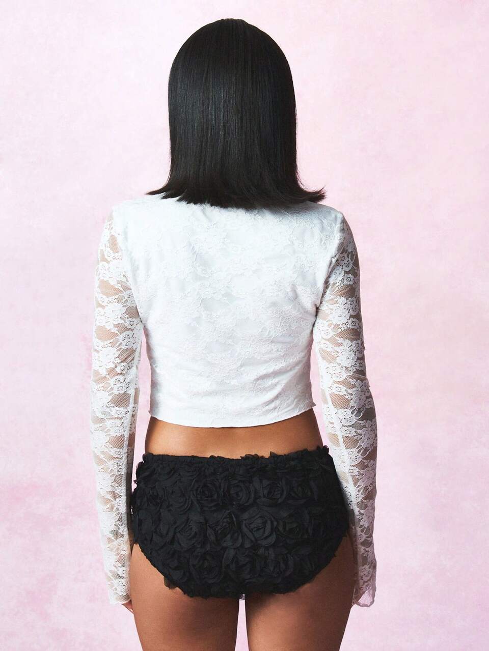SUMWON WOMEN Elegant Lace Sleeve Tie-Front Blouse