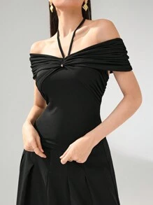 Heiryn 女士纯色简约风格休闲 T 恤，适合日常穿着，斋月 - 黑色 - 查看 3