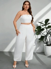 Firerie Plus Size Romantyczna moda Randka Noc Kwiatowy 3D Skrócony Top Cami i Dopasowane Białe Spodnie Strój na sezon ślubny; Elegancka praca Dojazdy Biuro Inteligentny ośrodek Popołudniowa herbata Seksowna randka Noc Festiwal muzyczny Impreza INS Moda Vintage Collegiate Plaża Sesja zdjęciowa