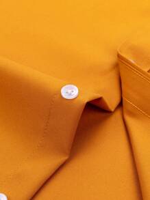 Manfinity Mode Men's Orange Short Sleeve Shirt With Pocket Detail - Casual Summer Button-Down - Yellow - View 5