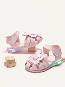 Cozy Pixies Sandalias rosas para niñas con decoración en forma de conejo y corazón, zapatos versátiles y lindos con luz