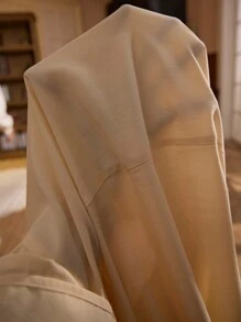 蕾丝拼布荷叶边领珍珠纽扣复古宫廷风女士睡袍 - 杏色 - 查看 7