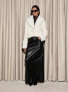 AiiRZ 奢华人造毛皮冬季大衣毛绒纹理毛绒夹克蓬松长袖保暖时尚个性单品晚会外套 - 白色 - 查看 3