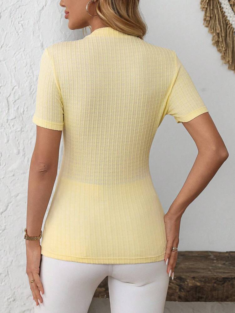 Summer Tops For Women, 3 Packs Slim Fit Solid Color Short Sleeve Mock Neck Ribbed Tees,Summer Tops