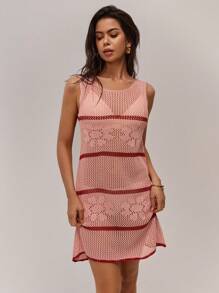 Forever 21 Ärmelloses Strickpulloverkleid mit Farbblock-Muster und Streifen für Damen, Cut Out - Pink - Übersicht 1
