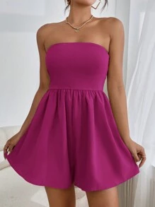 SHEIN Essnce Women's Solid Color Pocketed Casual Cami Romper - Red Violet - View 3