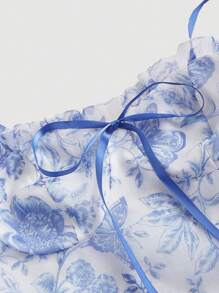 SHEIN MOD Blue And White Floral Print Vintage Gorgeous Romantic 2-In-1 Dress With Removable Multi-Tiered Cake Skirt - Palace Style Formal Dress,Valentines Clothes,Beach Outfits For Woman,Birthday Outfits For Women,Wedding Guest Dress Women,Rave Outfits Festival