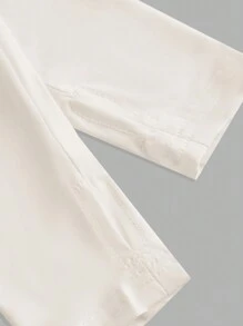 SHEIN EZwear 女士纯色长袖修身短款上衣，休闲日常穿着 - 米色 - 查看 3