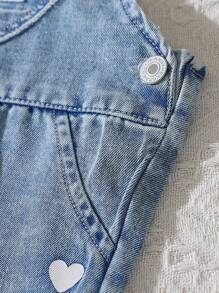 SHEIN Vintaside Kids Conjunto de 2 piezas de niña bebé compuesto por una camiseta de manga corta de unicolor y un peto casual con estampado de corazones