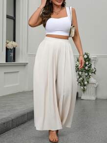 Plus Size Plain Color Pleated Pocket Loose Casual Pants, Everyday Wear Fall Cloth For Women - Multicolor - View 6