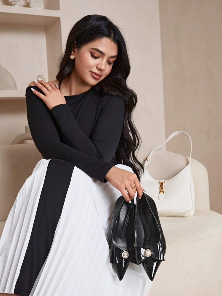 CUCCOO CURVES Wide Fit Plus Size Women High Heels Pointed Toe Elegant Black Satin Strap Sandals, Year-Round