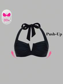 Swim DD+ Áo bikini hở lưng cổ chữ V màu đen cho nữ Spring Break DD, phong cách lễ hội Boho, cho kỳ nghỉ hè ở bãi biển - màu đen - Xem 4