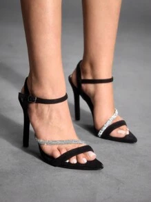 CUCCOO SZL Women's Pointed Toe Stiletto High Heel Gold Sandals - Black - View 5