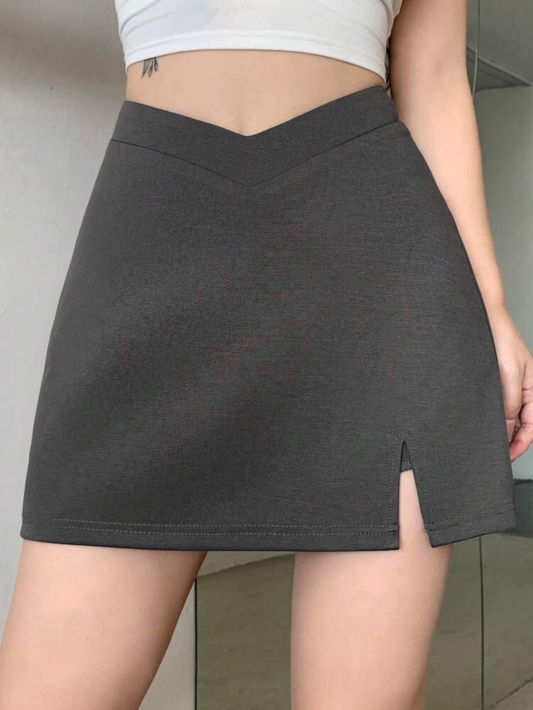Women's Side Slit V-Neck High Waist Super Mini Skirt Fall Skirts Low Rise
