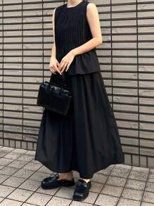FRIFUL Conjunto de 2 piezas para mujer: Blusa negra fruncida y falda de cintura alta, estilo vintage para vacaciones