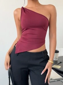 Siren Gaze Elegante top slim da donna con una spalla, a torsione, di colore rosso bordeaux, adatto per il San Valentino