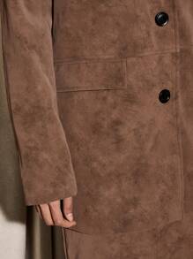 AiiRZ Luxurious Oversized Suede Blazer Professional Business Office Wear Designer Single Breasted Fall Winter Structured Coat Jacket With Button Closure - Coffee Brown - View 5