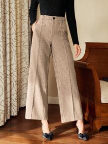 Vintamour Eleganckie spodnie damskie w stylu vintage z wysokim stanem i prostymi nogawkami w kolorze szarym, z kieszeniami, zimowe, damskie, na Święto Dziękczynienia, zimowe, świąteczne, damskie, świąteczne, świąteczne, sylwestrowe, świąteczne