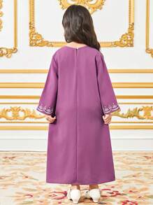 SHEIN Young Girl Retro Pattern Long Dress - Purple - View 3