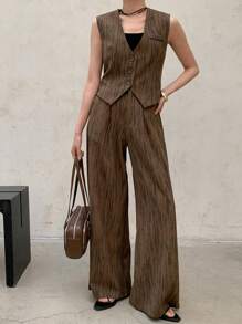 DAZY 2pcs/Set Women Vest And Pants Suit, Casual And Stylish For Everyday Wear - Brown - View 6