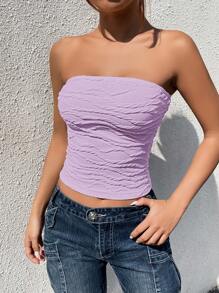 SHEIN EZwear Damski, jednolity, teksturowany, dopasowany, modny, krótki top typu bandeau