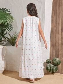 SHEIN Ensemble adolecente décontracté et de manteau sans manches à franges et robe bustier sans manches pour vacances - Beige - Voir 2