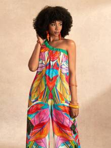 Zivah 2025新款春夏音乐节、复活节、纳什维尔、波西米亚风、毕业典礼、学生、休闲、百搭、度假、邮轮、海滩、日光浴、宽肩、图案印花、性感背带女式连体裤夏季春季女式连体裤女士连体裤大码女装大码连体裤 - 彩色 - 查看 6