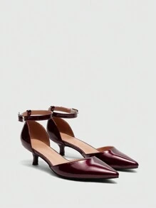 CUCCOO BIZCHIC Women's Point Toe Burgundy Kitten Heel Simple Commuter Pumps, Elegant High Heels For Spring Casual, Commute, Wedding Spring Shoes Spring Break Easter - Burgundy - View 9