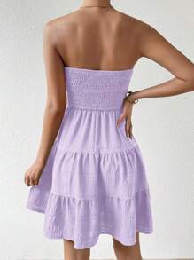 Chiquease Váy Bandeau nhiều tầng đơn sắc thường ngày cho nữ - Màu tím hoa cà - Xem 2