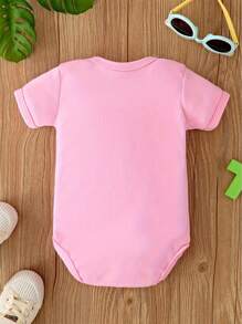 Bộ đồ liền thân không tay in chữ và hoa đơn giản cho bé gái - Hồng - Xem 2