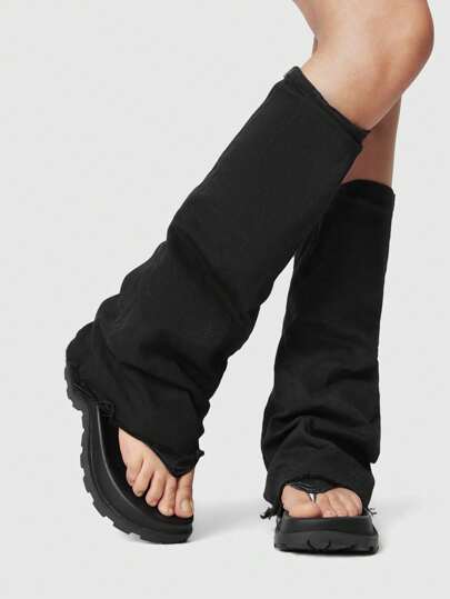 Grunge Punk Women's Knee-High Punk Rock Goth Wedge Platform Boots, Black Gladiator Strappy Summer Sandals