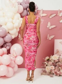 Loomaby Maternity Tight Printed Dress, Suitable For Baby Shower Party, Gender Reveal, Valentine's Day