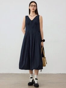 Dazy-Less Midi-Kleid im engen Bodycon-Stil mit V-Ausschnitt und taillierter Passform, für Business-Lässig, Sonntagskleid für Damen