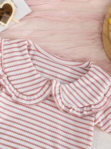 SHEIN Vintaside Kids 3pcs/Set Baby Girls' Summer Cute Peter Pan Collar Solid Color + Striped Multicolor Casual Comfortable Versatile Outdoor Shirts