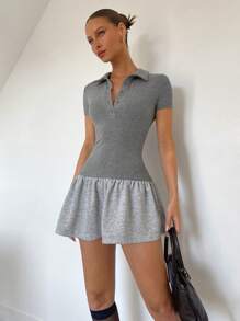 SHEIN Essnce Women's Ruffle Hem Slim High Waist Mini Dress, Summer Clothes - Light Grey - View 4