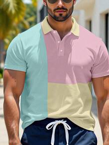Manfinity Dauomo Men Button Color Block Polo Shirt For Summer - Multicolor - View 3
